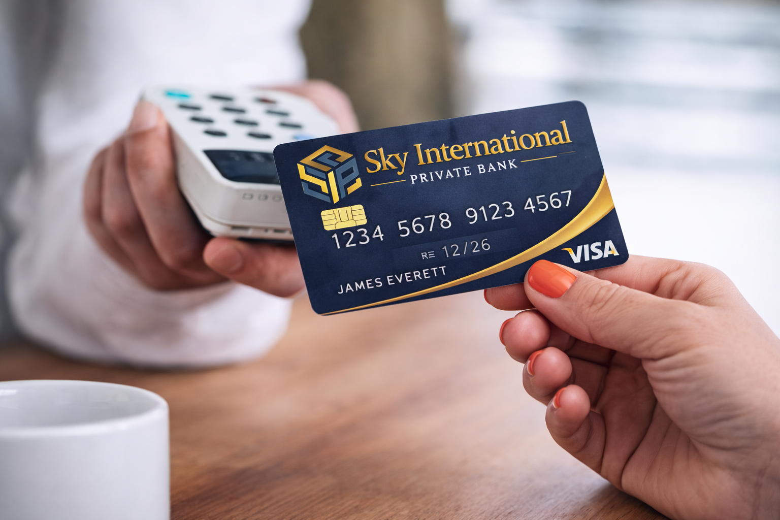 Contactless card payment at checkout, representing everyday access to savings-linked spending.